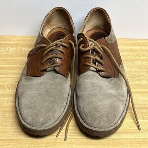 BORN Saddle Oxford Shoes Gray Suede Brown Leather Lug Sole Men's 9 Lace Up
